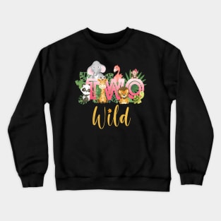 Safari Floral Zoo Animal Two Wild Girls 2nd Birthday Party Crewneck Sweatshirt